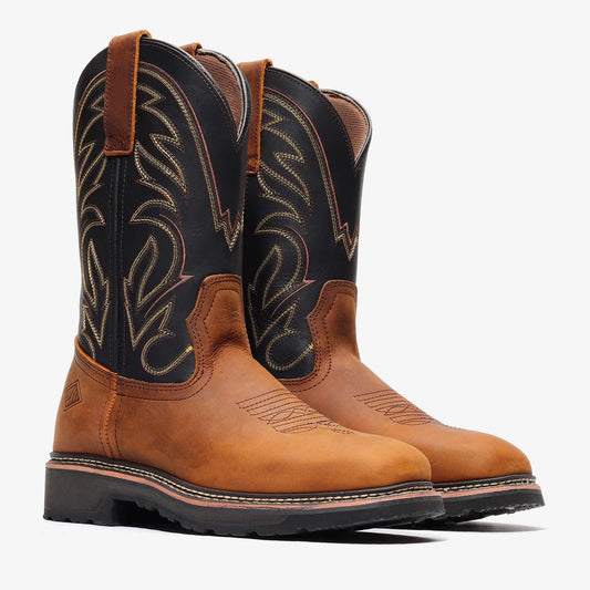 RANCHER GRIT 12" SQUARE TOE WELLINGTON (STEEL TOE) - RANCHER GRIT 12" SQUARE TOE WELLINGTON (STEEL TOE) - 6 / Black/Crazy Brown - Bonanza Boots